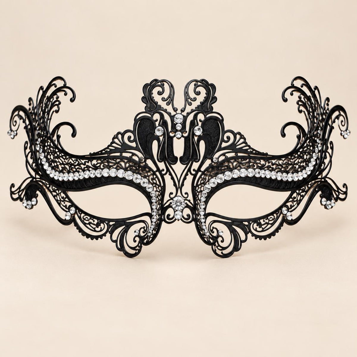 Black Masquerade Mask with Clear Rhinestones for Women, Raised Sides Eye Mask for Prom and Costume Parties - image 5