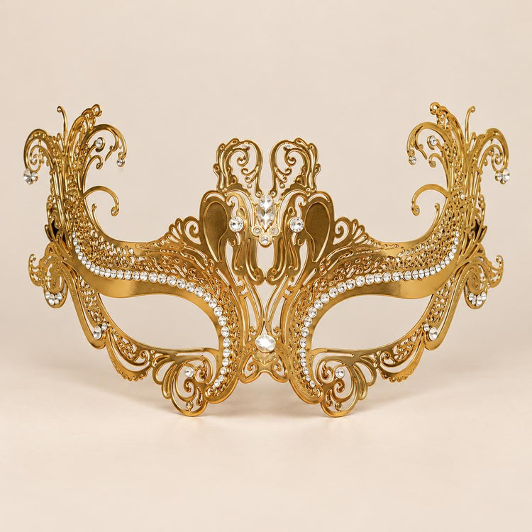 Gold Masquerade Mask with Clear Rhinestones for Women, Raised Sides Eye Mask for Prom and Costume Parties - image 5
