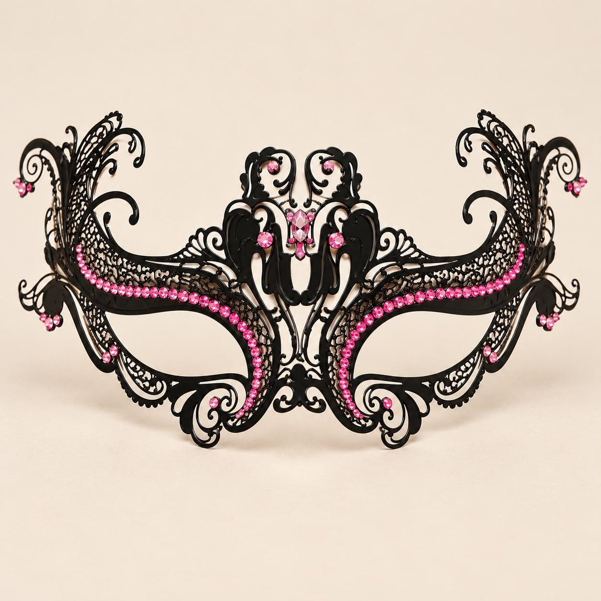 Black Masquerade Mask with Pink Rhinestones for Women, Raised Sides Eye Mask for Prom and Costume Parties - image 5