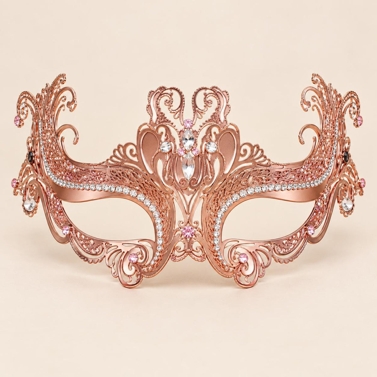 Rose Gold Masquerade Mask with Clear Rhinestones for Women, Raised Sides Eye Mask for Prom and Costume Parties - image 5