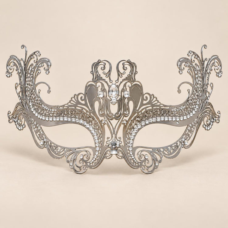 Silver Masquerade Mask with Clear Rhinestones for Women, Raised Sides Eye Mask for Prom and Costume Parties - image 5