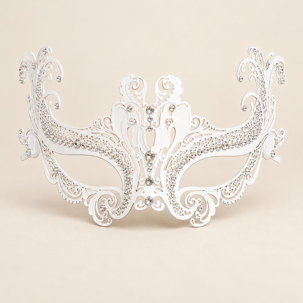 White Masquerade Mask with Clear Rhinestones for Women, Raised Sides Eye Mask for Prom and Costume Parties - image 5