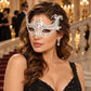 White Masquerade Mask with Clear Rhinestones for Women, Raised Sides Eye Mask for Prom and Costume Parties - image 3