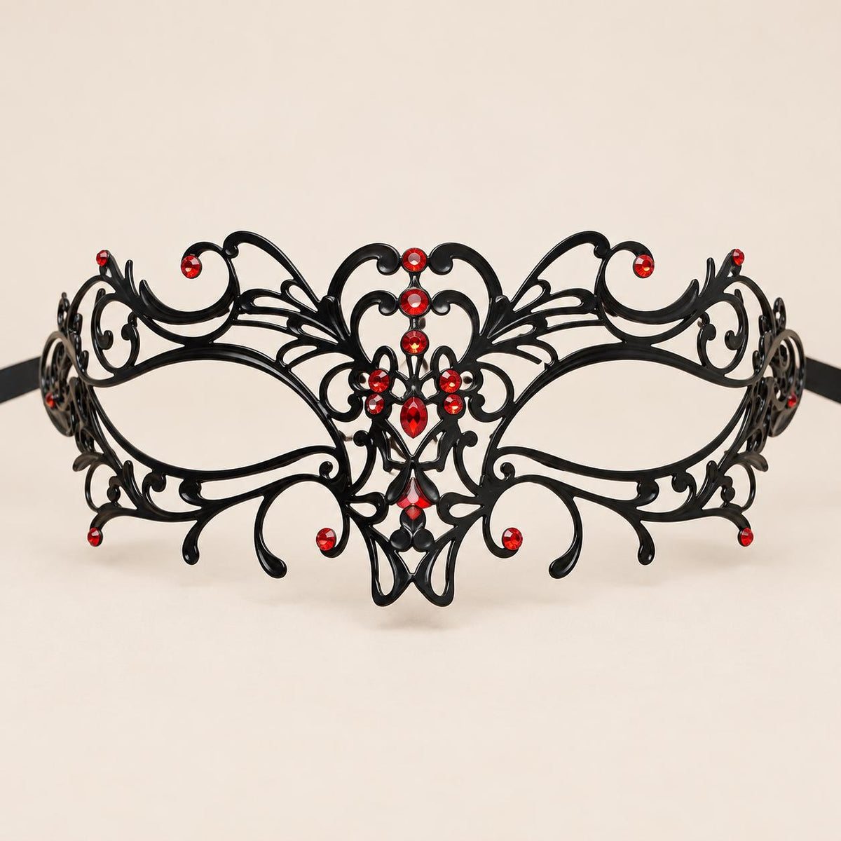 Black Floral Masquerade Mask with Red Rhinestones for Women, Metal Eye Mask for Prom and Costume Parties - image 5