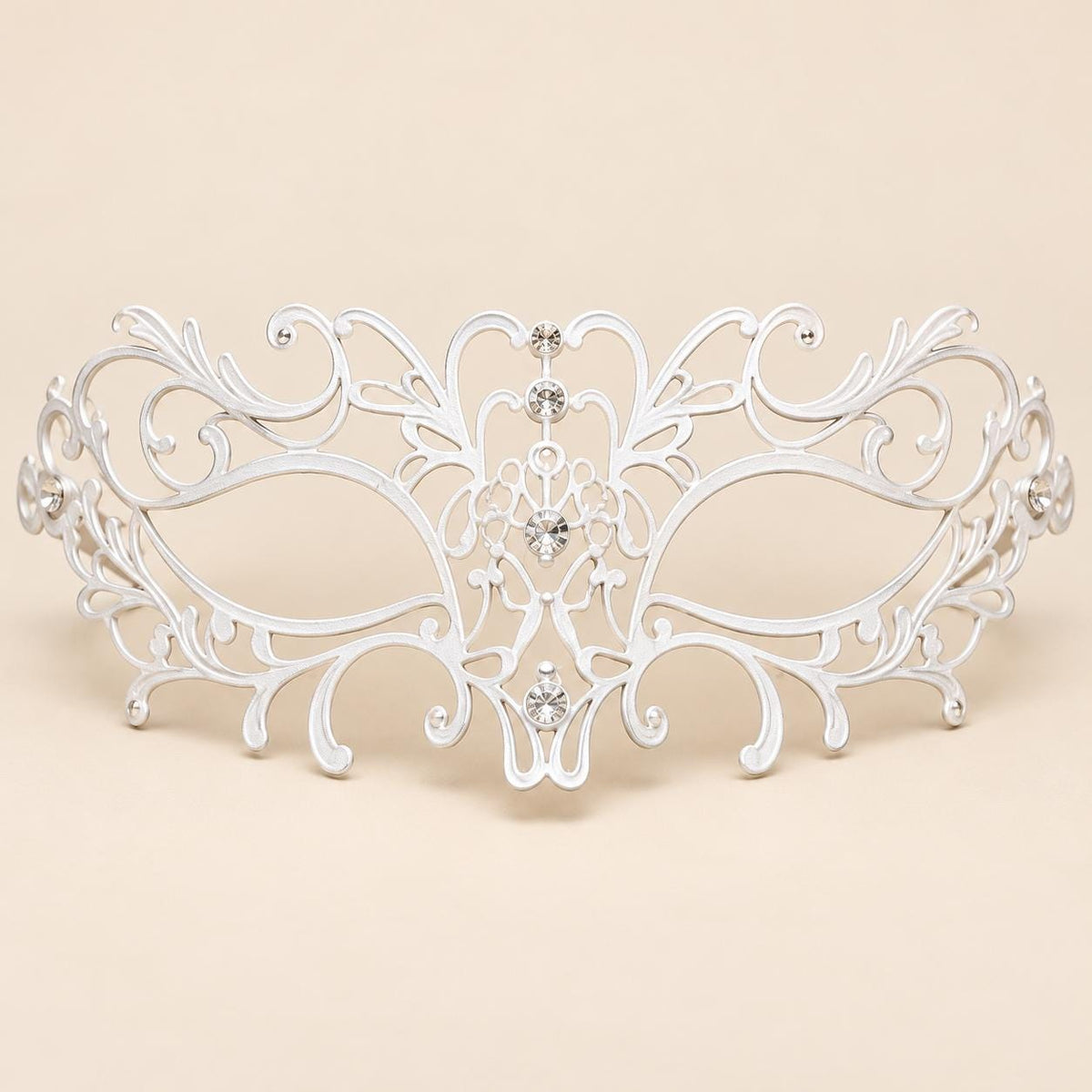 White Floral Masquerade Mask with Clear Rhinestones for Women, Metal Eye Mask for Prom and Costume Parties - image 5