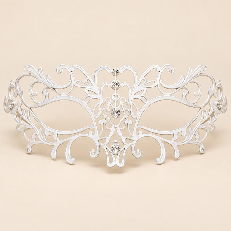 White Floral Masquerade Mask with Clear Rhinestones for Women, Metal Eye Mask for Prom and Costume Parties - image 5