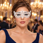 White Masquerade Mask with Clear Rhinestones for Women, Wide Cutout Design Eye Mask for Prom and Costume Parties - main image
