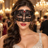 Black Masquerade Mask with Red Rhinestones for Women, Diamond Pattern Eye Mask for Prom and Costume Parties - main image