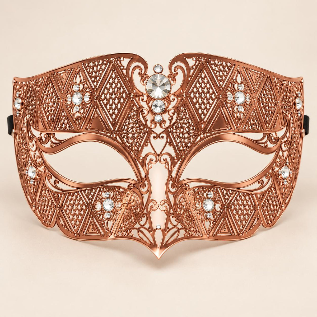 Rose Gold Diamond Pattern Masquerade Mask with Clear Rhinestones for Women - image 5