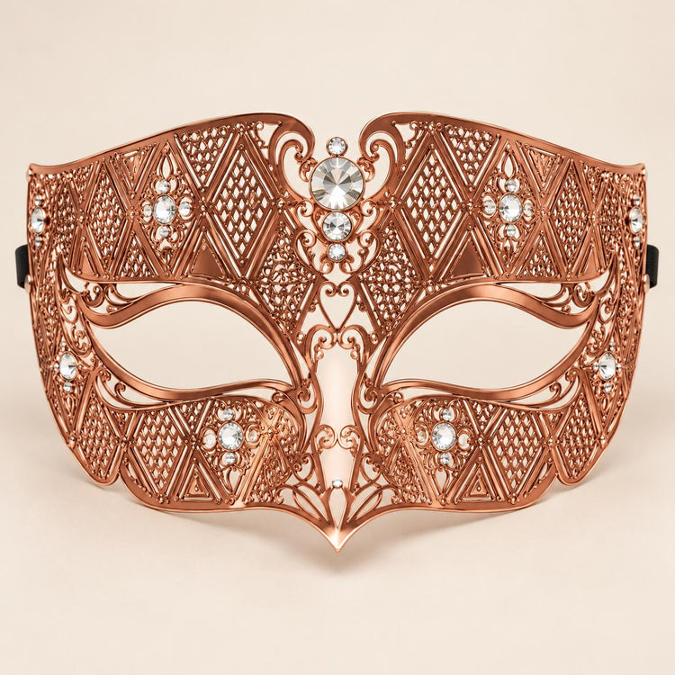 Rose Gold Diamond Pattern Masquerade Mask with Clear Rhinestones for Women - image 5