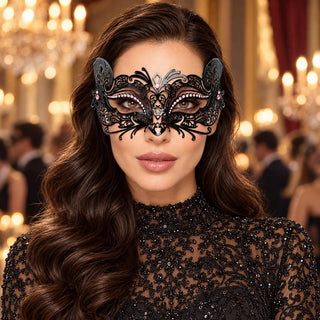 Black Butterfly Masquerade Mask with Pink Rhinestones for Women - main image