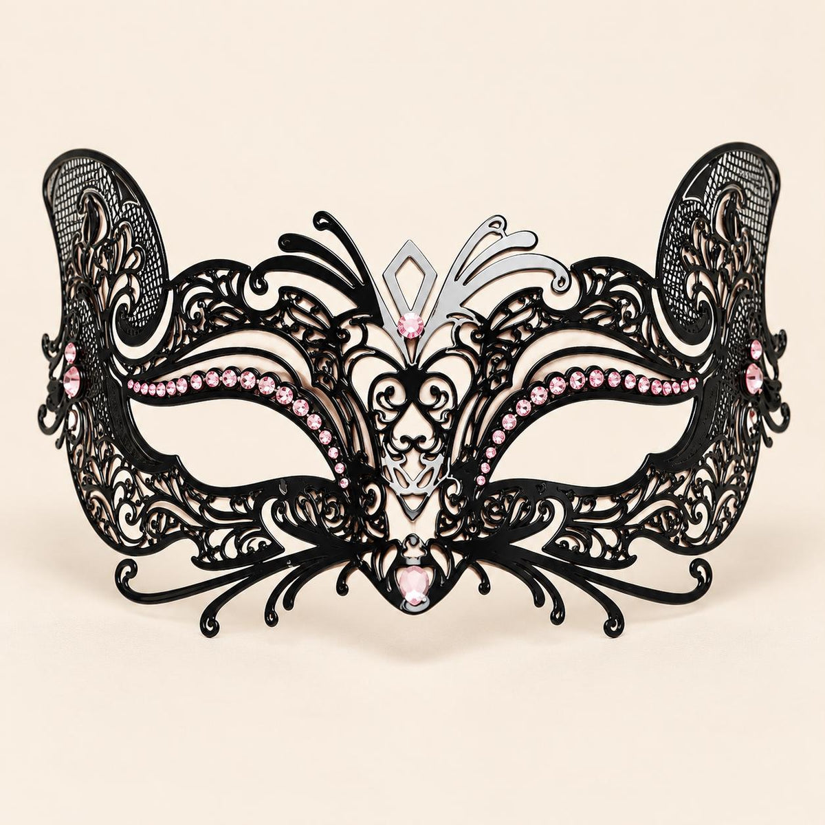Black Butterfly Masquerade Mask with Pink Rhinestones for Women - image 5
