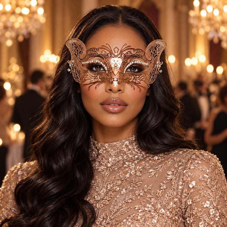 Rose Gold Butterfly Masquerade Mask with Clear Rhinestones for Women - main image