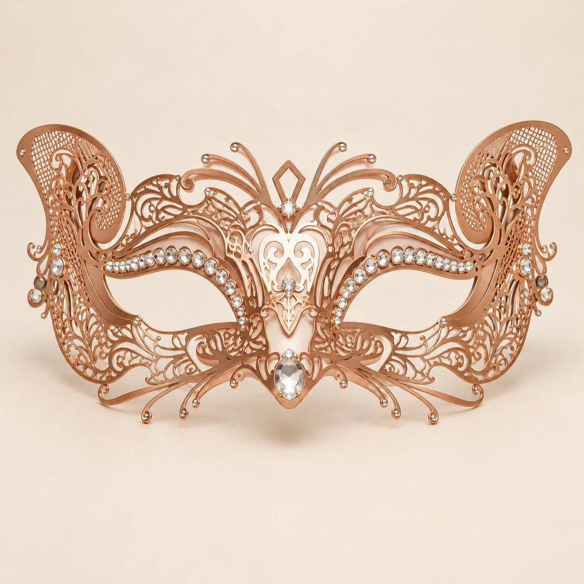 Rose Gold Butterfly Masquerade Mask with Clear Rhinestones for Women - image 5