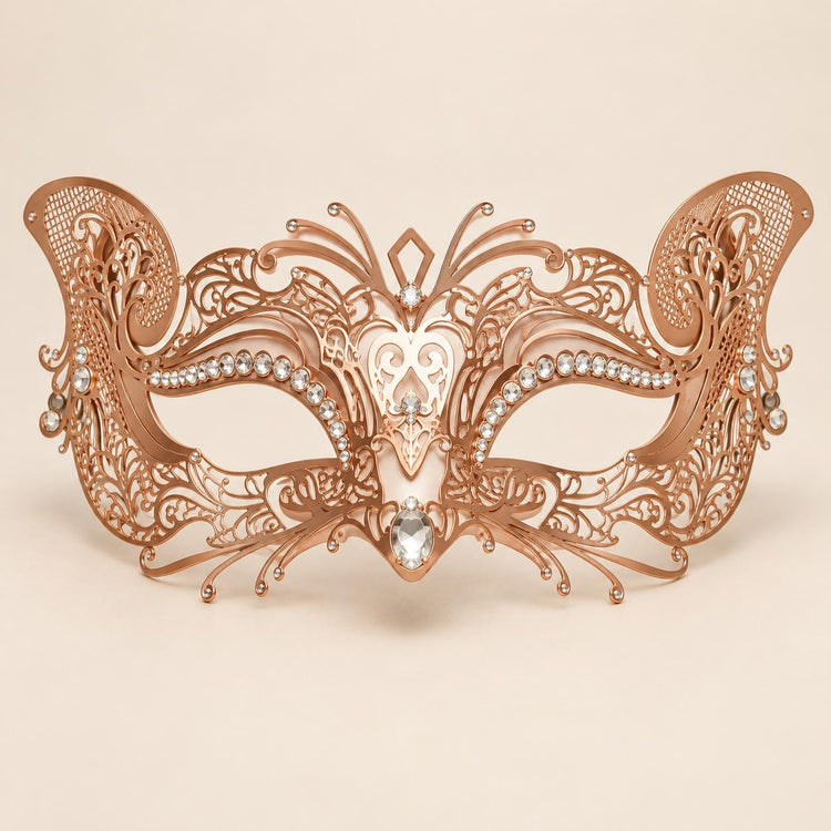 Rose Gold Butterfly Masquerade Mask with Clear Rhinestones for Women - image 5