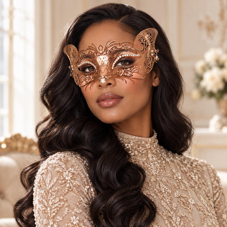 Rose Gold Butterfly Masquerade Mask with Clear Rhinestones for Women - image 2