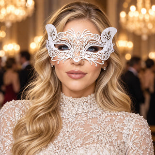White Butterfly Masquerade Mask with Clear Rhinestones for Women - main image
