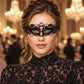 Black Curved Cutout Masquerade Mask with Clear Rhinestones for Women - main image