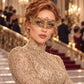 Gold Curved Cutout Masquerade Mask with Clear Rhinestones for Women - image 3