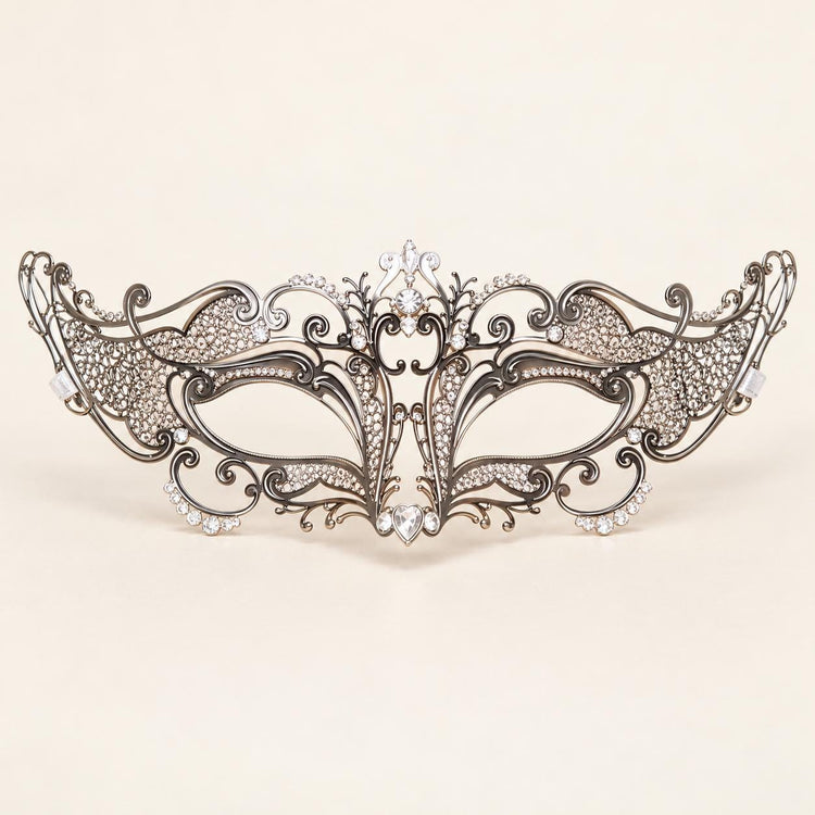 Silver Curved Cutout Masquerade Mask with Clear Rhinestones for Women - image 5