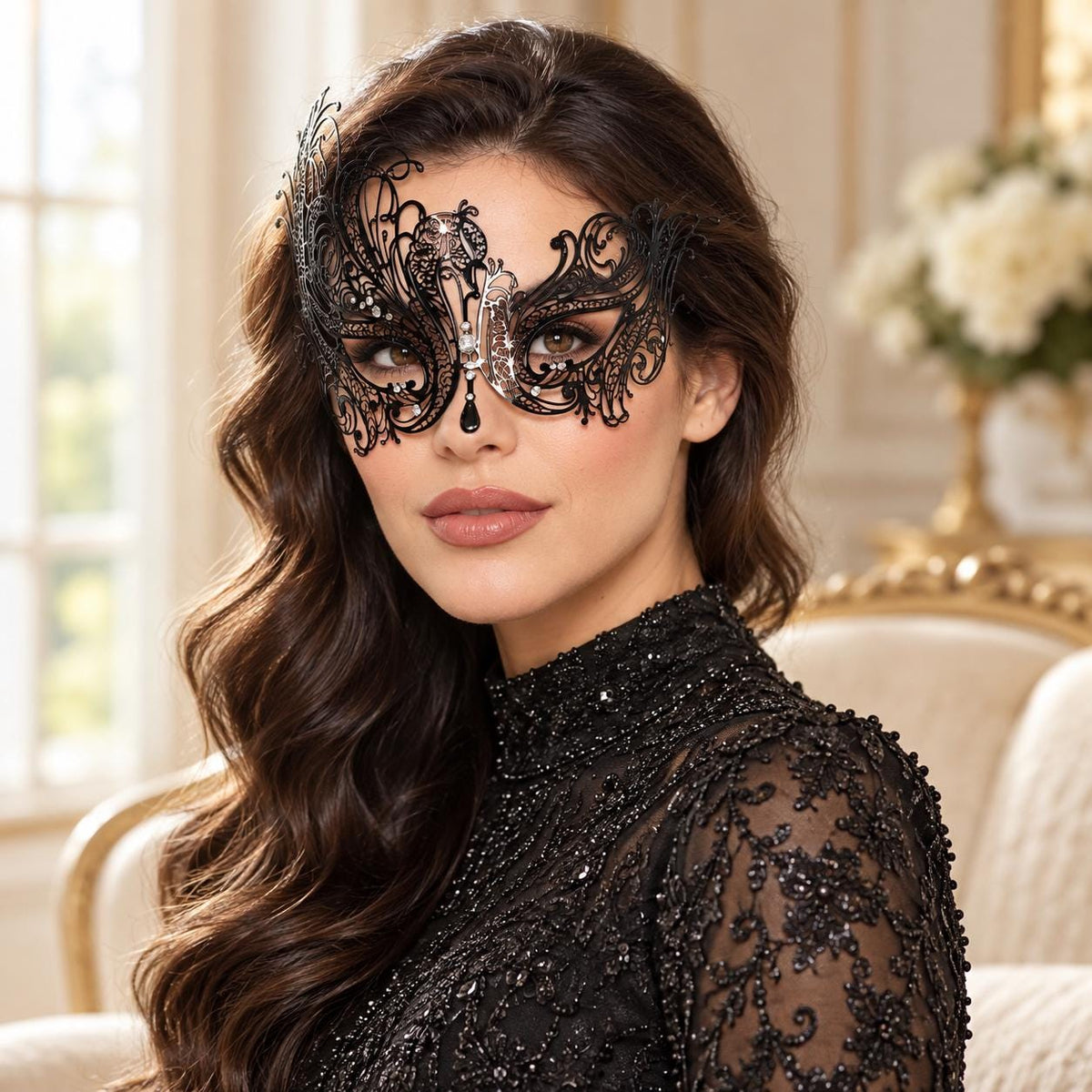 Black Swan Wing Masquerade Mask with Clear Rhinestones for Women - image 2