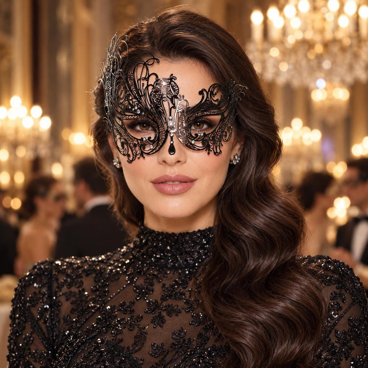 Black Swan Wing Masquerade Mask with Clear Rhinestones for Women - main image
