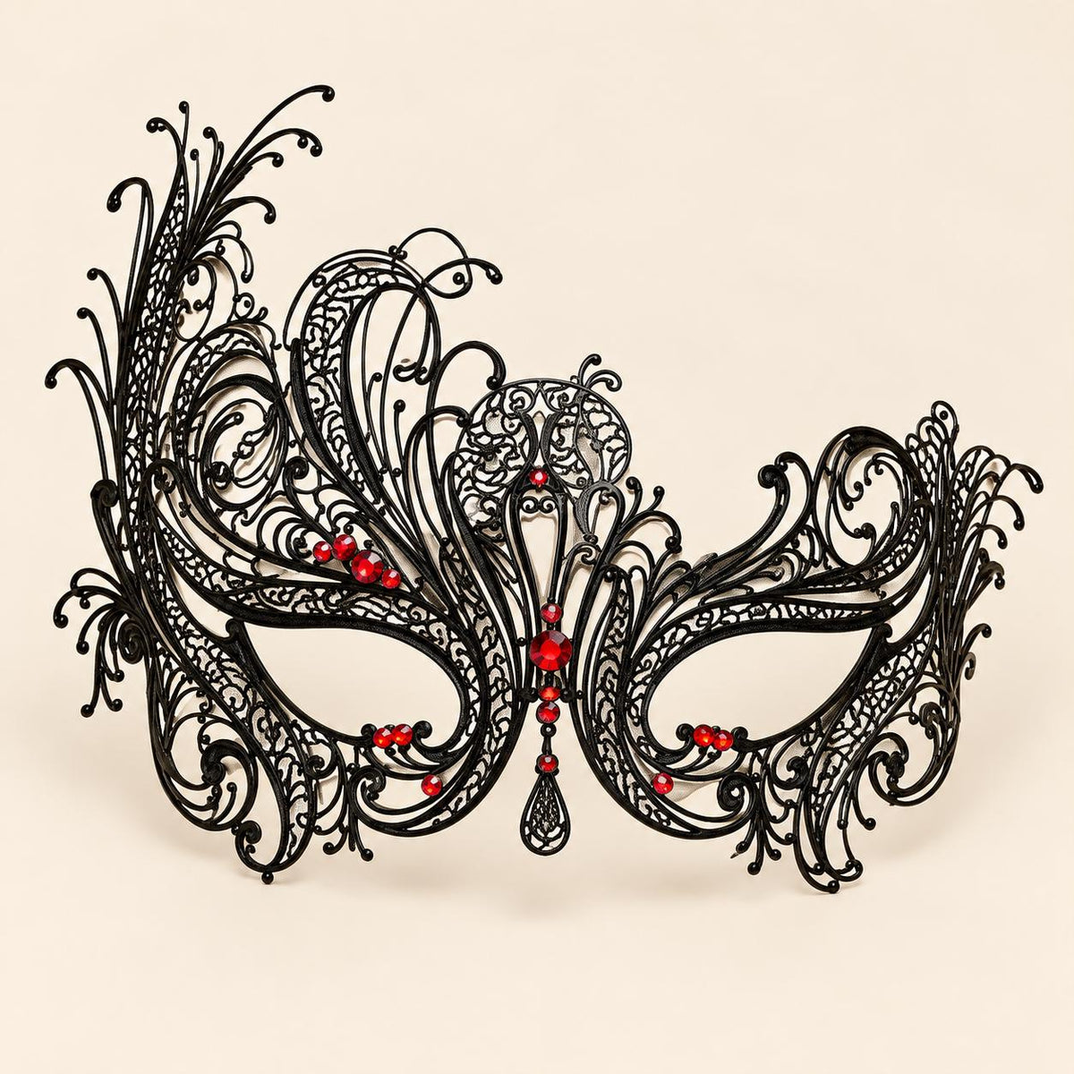 Black Swan Wing Masquerade Mask with Red Rhinestones for Women - image 5