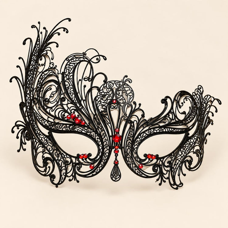 Black Swan Wing Masquerade Mask with Red Rhinestones for Women - image 5