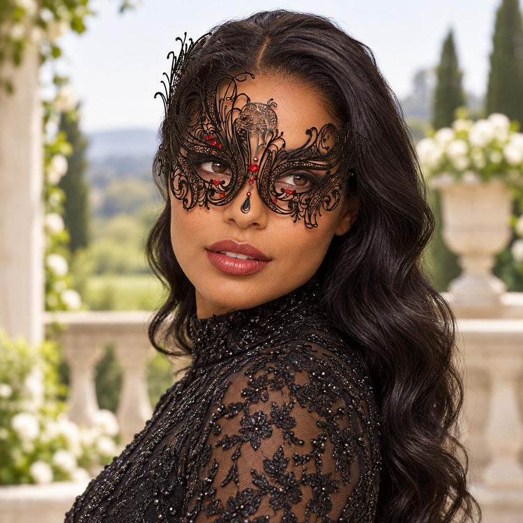 Black Swan Wing Masquerade Mask with Red Rhinestones for Women - image 4