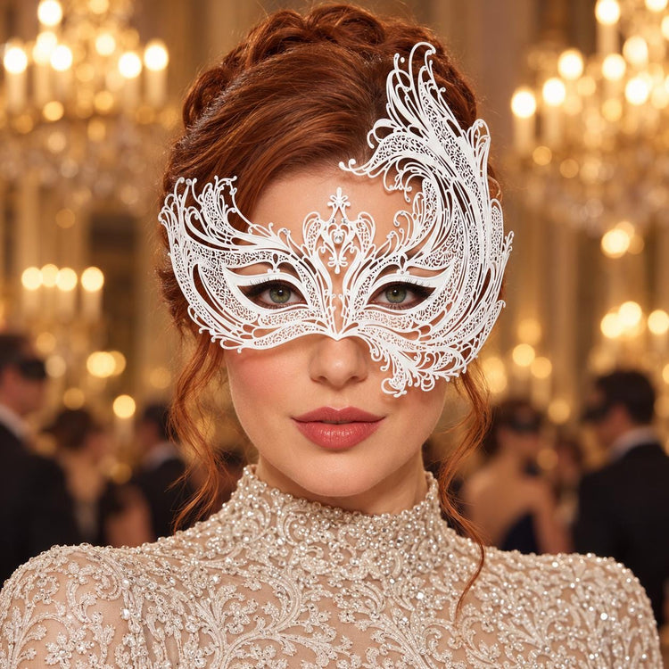 White Swan Wing Masquerade Mask with Clear Rhinestones for Women - main image