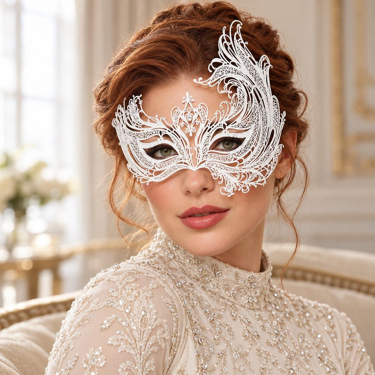 White Swan Wing Masquerade Mask with Clear Rhinestones for Women - image 2