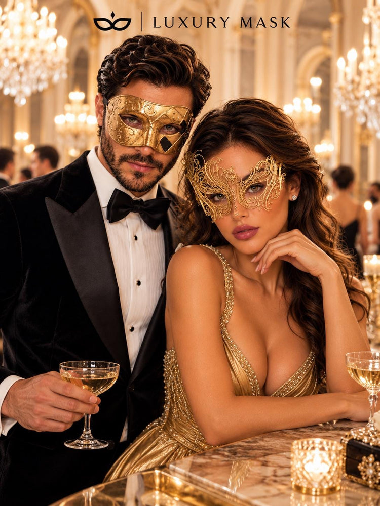 Gold Swan Metal Mask for Women & Gold Art Venetian Mask for Men | Elegant His and Hers Masquerade Couple Masks - image 5