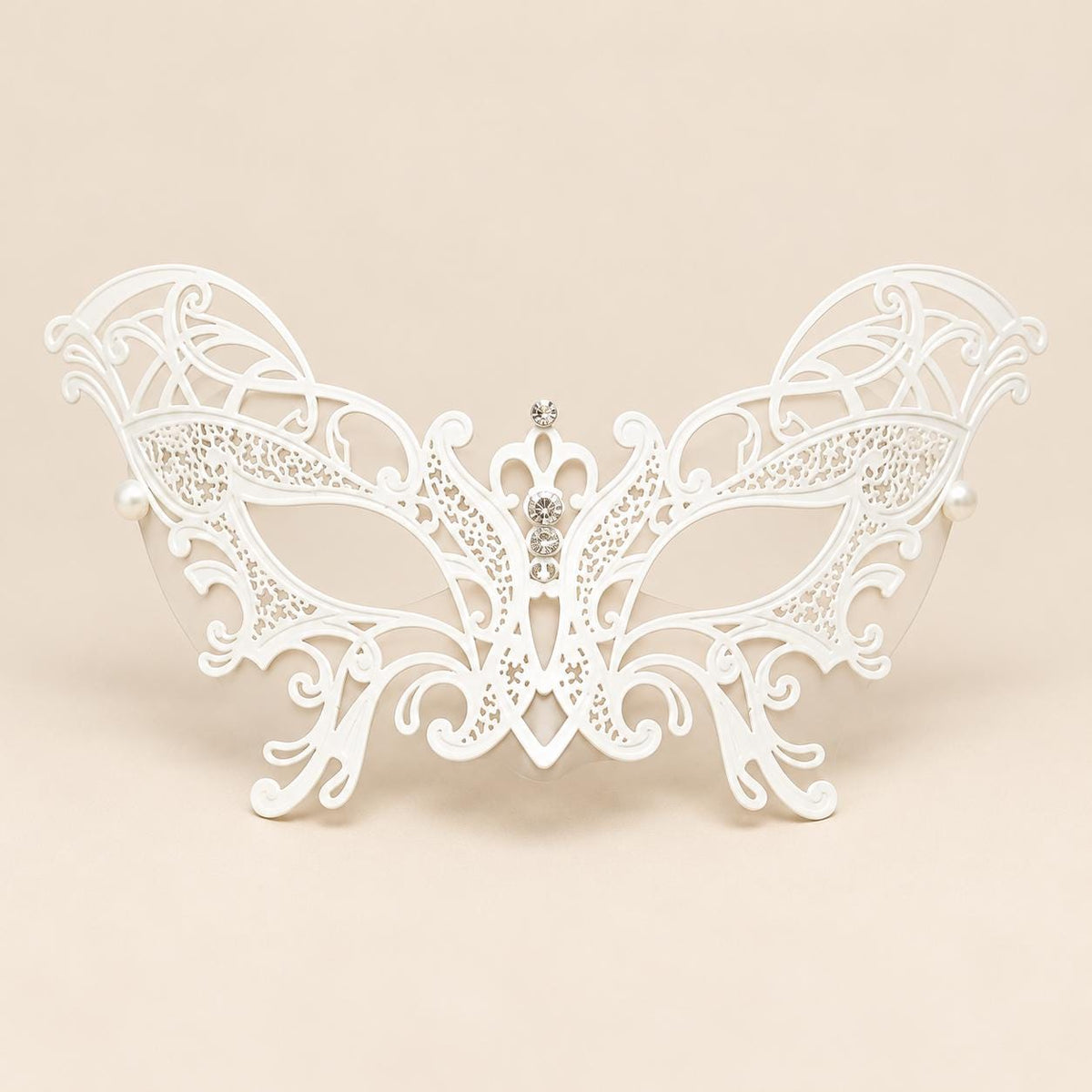 White Butterfly Masquerade Mask with Clear Rhinestones for Women - image 5