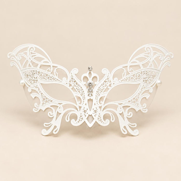 White Butterfly Masquerade Mask with Clear Rhinestones for Women - image 5