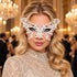 White Butterfly Masquerade Mask with Clear Rhinestones for Women - main image