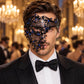 Black Side Masquerade Mask with Blue Rhinestones for Men - main image