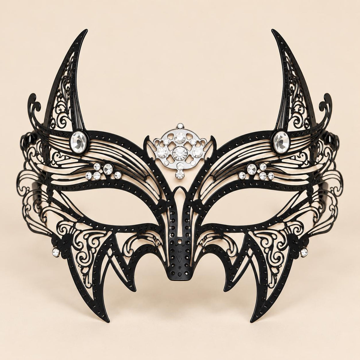 Black Pointed Masquerade Mask with Clear Rhinestones for Women - image 5