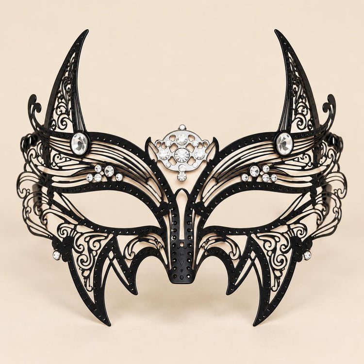 Black Pointed Masquerade Mask with Clear Rhinestones for Women - image 5