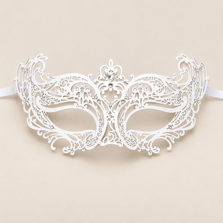 White Curled Cutout Masquerade Mask with Clear Rhinestones for Women - image 5