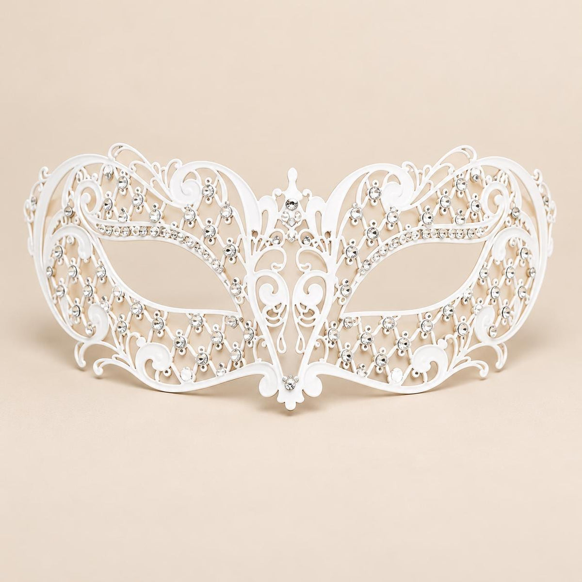 White Jewel Masquerade Mask with Clear Rhinestones for Women - image 5