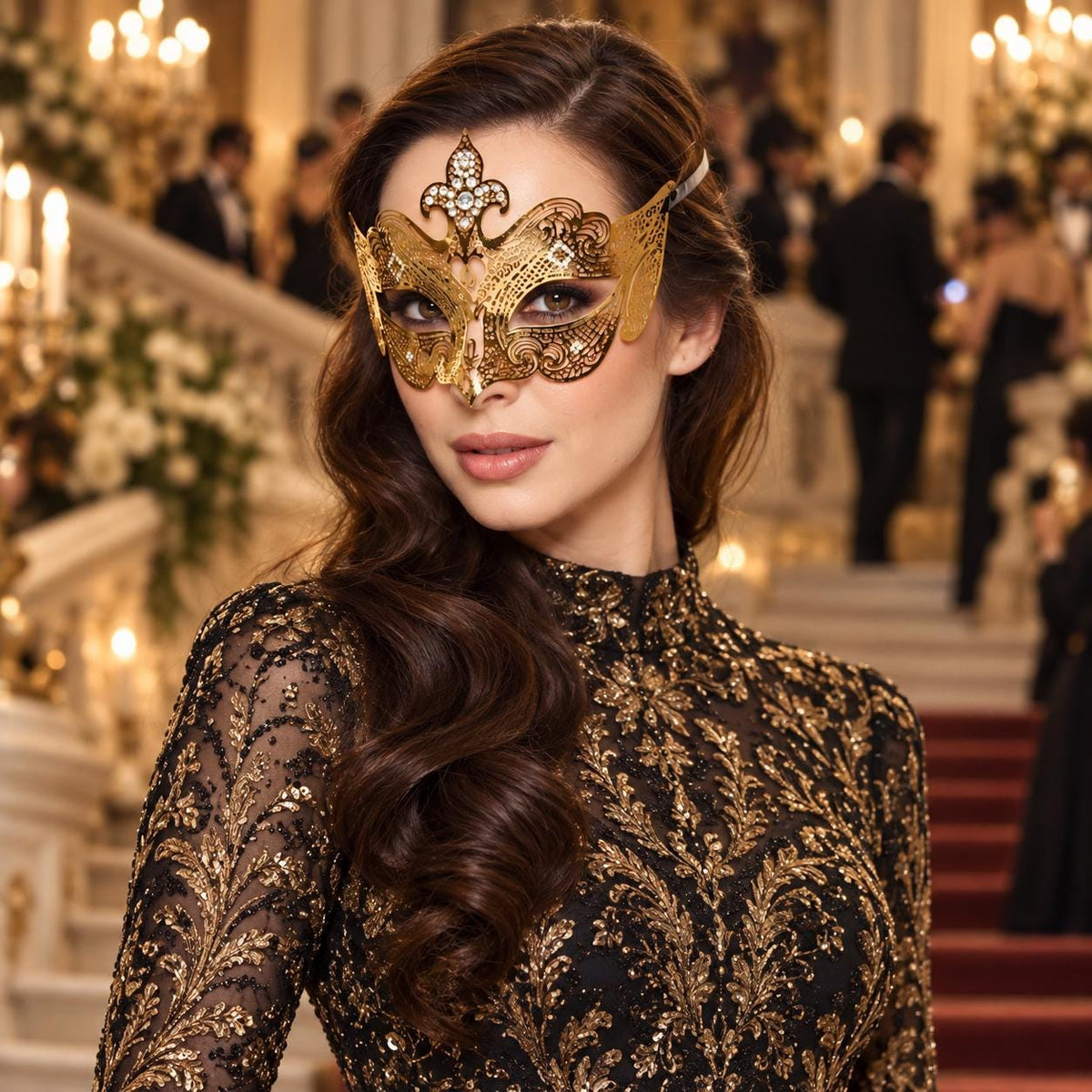 Gold Crown Masquerade Mask with Clear Rhinestones for Women - image 3