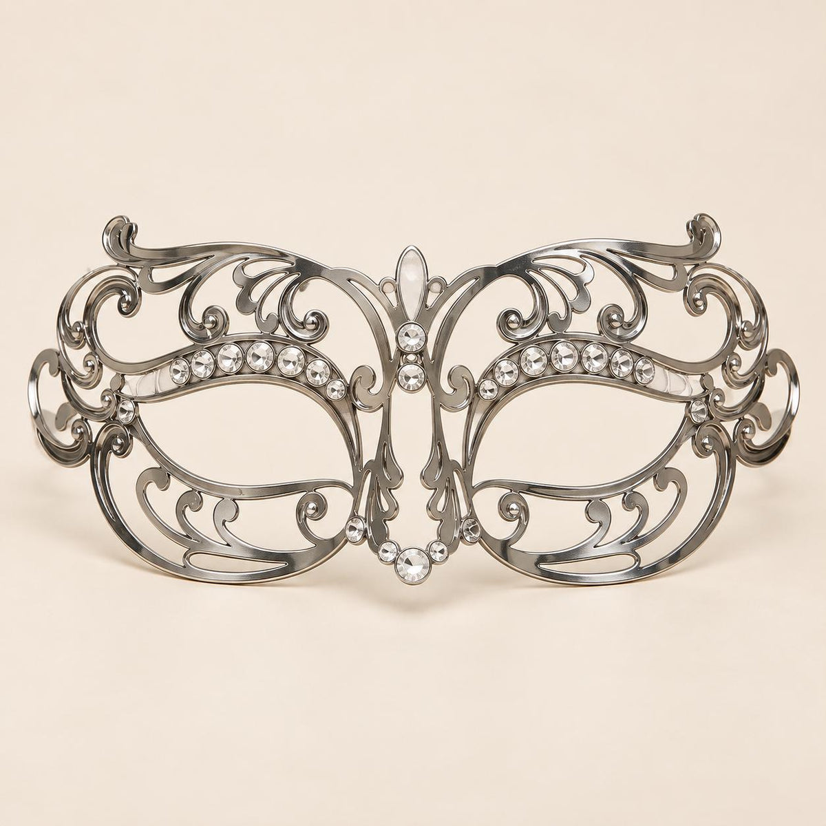 Silver Wide Cutout Masquerade Mask with Clear Rhinestones for Women - image 5