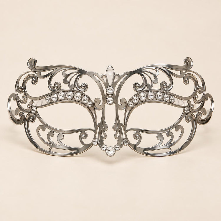 Silver Wide Cutout Masquerade Mask with Clear Rhinestones for Women - image 5