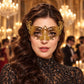 Gold Curled Cutout Masquerade Mask with Clear Rhinestones for Women - main image