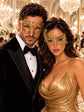 Gold Swan Metal Mask for Women & Gold Laser Cut Half Face Mask for Men | Venetian Masquerade Couple Set - main image