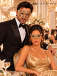 Gold Laser Cut Metal Mask for Men & Gold Butterfly Rhinestone Mask for Women | Matching Venetian Masquerade Couple Set - image 4