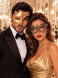 Gold One-Eye Phantom Mask for Men & Gold Lace Masquerade Mask for Women | Venetian His and Hers Couple Set - main image