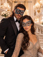 Black & Silver matching masquerade masks for couples, men’s Venetian and women’s lace eye masks – view 6
