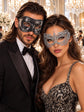 Black & Silver matching masquerade masks for couples, men’s Venetian and women’s lace eye masks – view 1