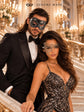 Black & Silver matching masquerade masks for couples, men’s Venetian and women’s lace eye masks – view 4